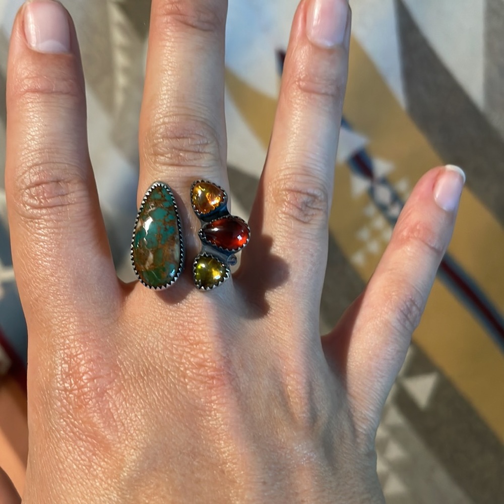 Wild Pine Turquoise and Amber ring size 8 - Picture 3 of 4